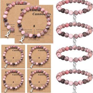 6 Pcs Breast Cancer Awareness Bracelets Natural Pink Beads Inspirational Gifts